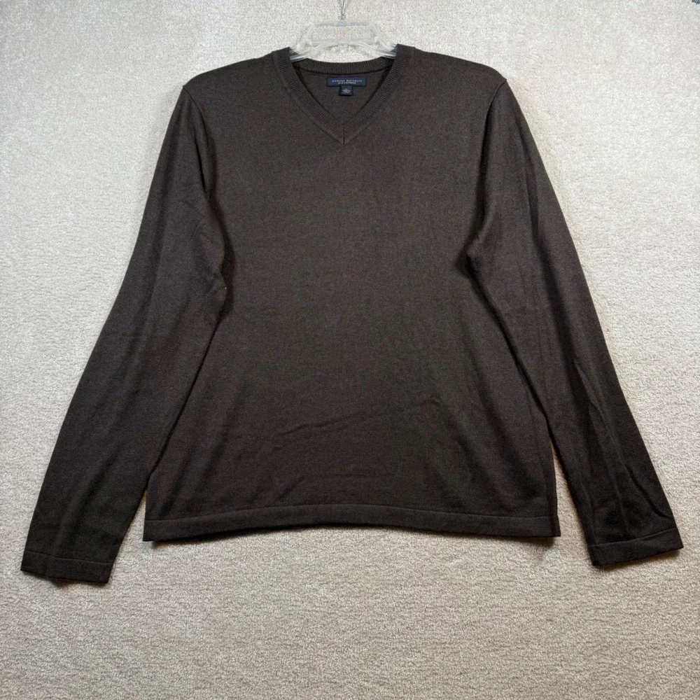 Banana Republic V-Neck Sweater Mens L Brown Silk Cashmere Blend Long‎ Sleeve